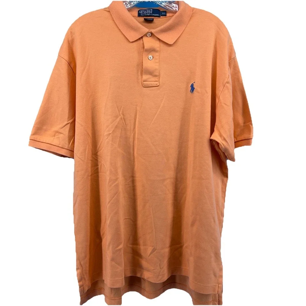 Polo by Ralph Lauren‎ Polo Shirt Men's XL Orange Short Sleeve Collared Blue Pony